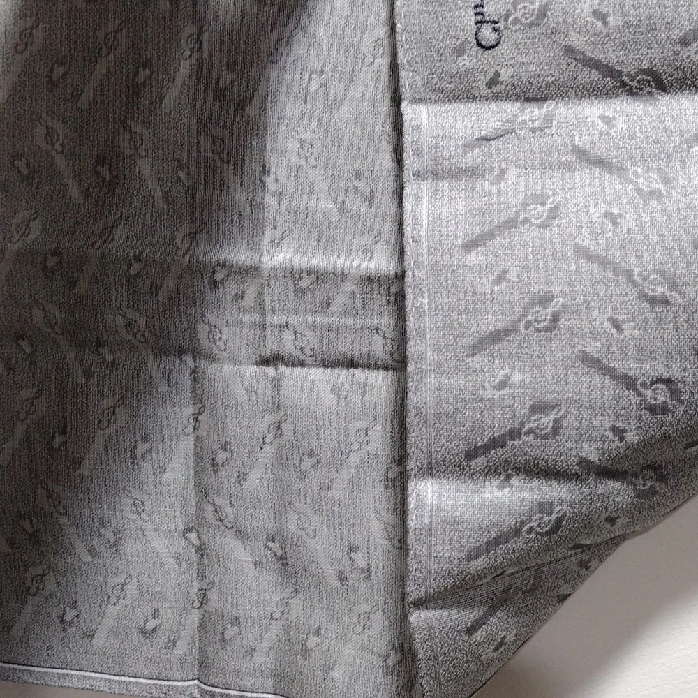 CHRISTIAN DIOR Women's 100% Cotton Grey Print Square Pocket Scarf - 19x19-inch